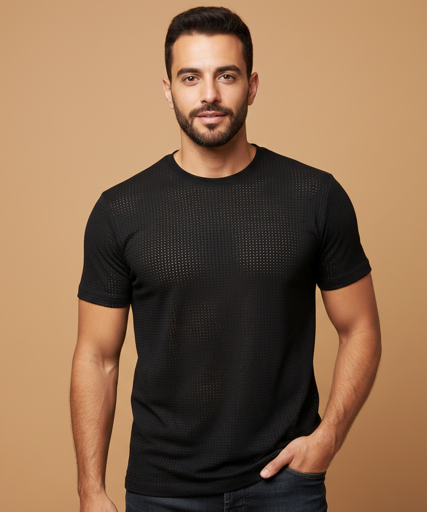 Unisex Round Neck T-Shirt Mesh Knitting Printing in Dubai, UAE, and Abu Dhabi